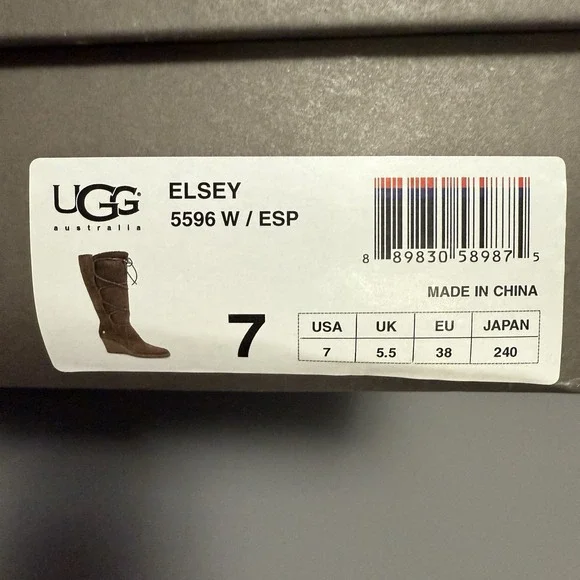 UGG Australia Elsey 5596 Brown Suede Shearling Wedge Boots Women's 7 M Fur Lined - Picture 11 of 12